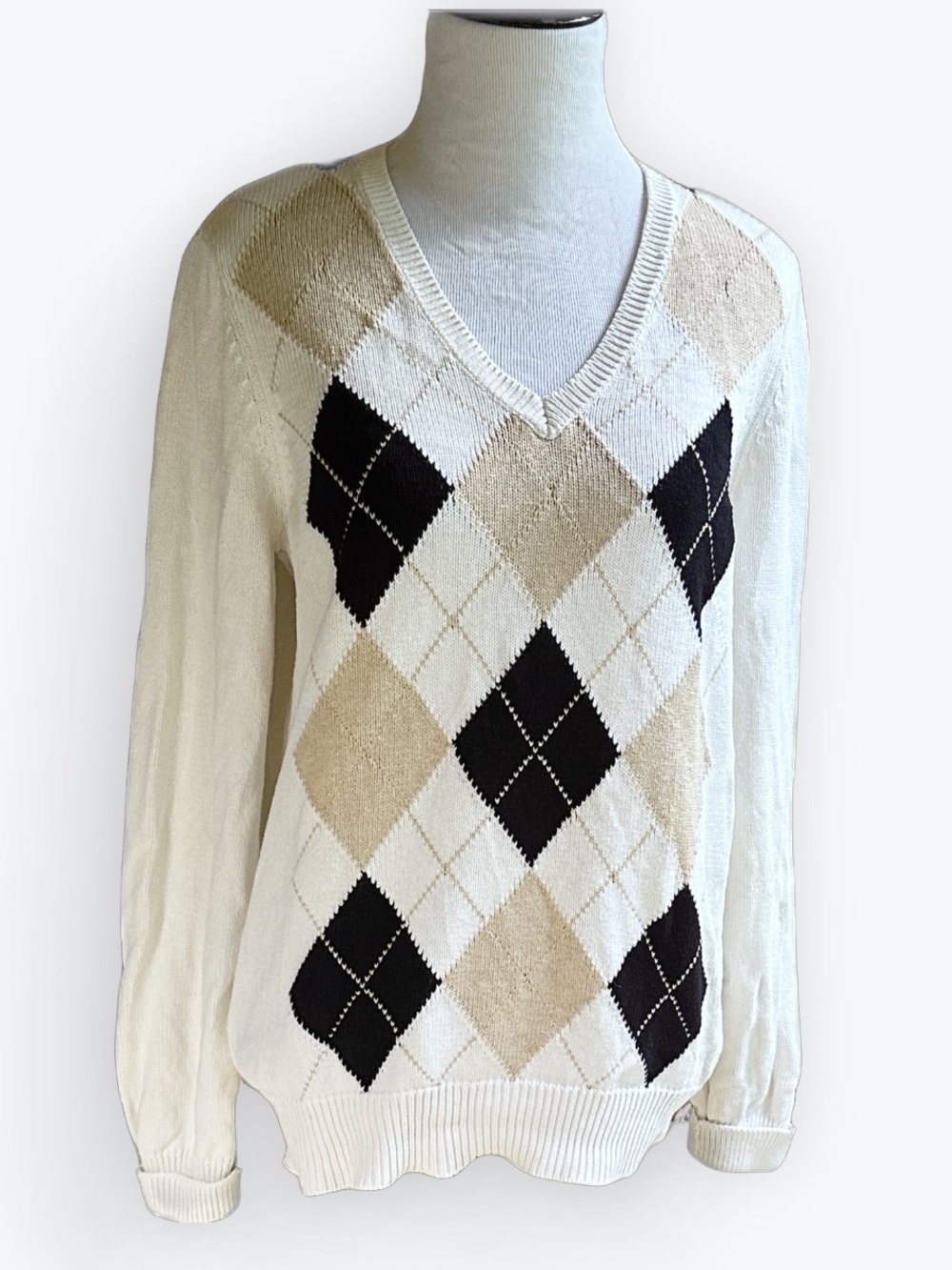 Heritage Ivy League Vintage Y2K Classic Argyle Golf V-Neck Knitwear Sweater ~ M